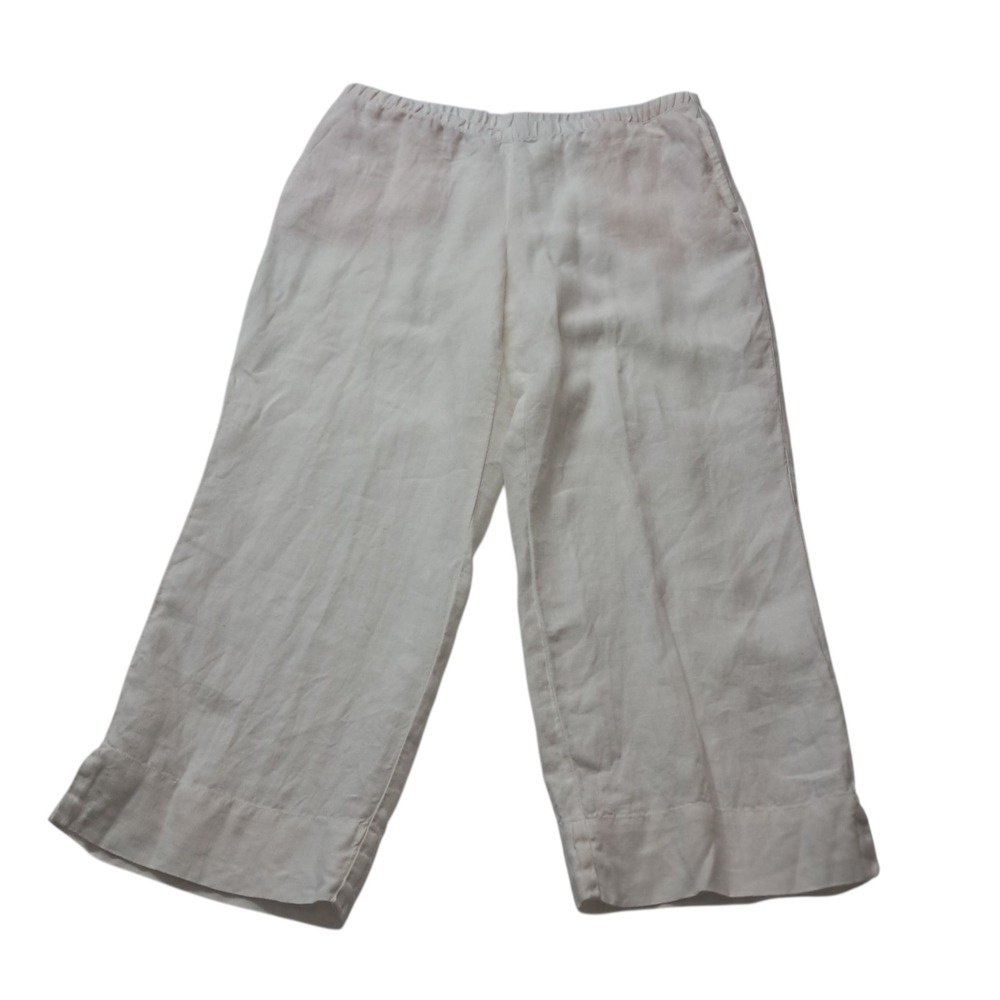 J. Jill Pants Womens Medium White Love Linen Wide Leg Crop Elastic Waist Pockets